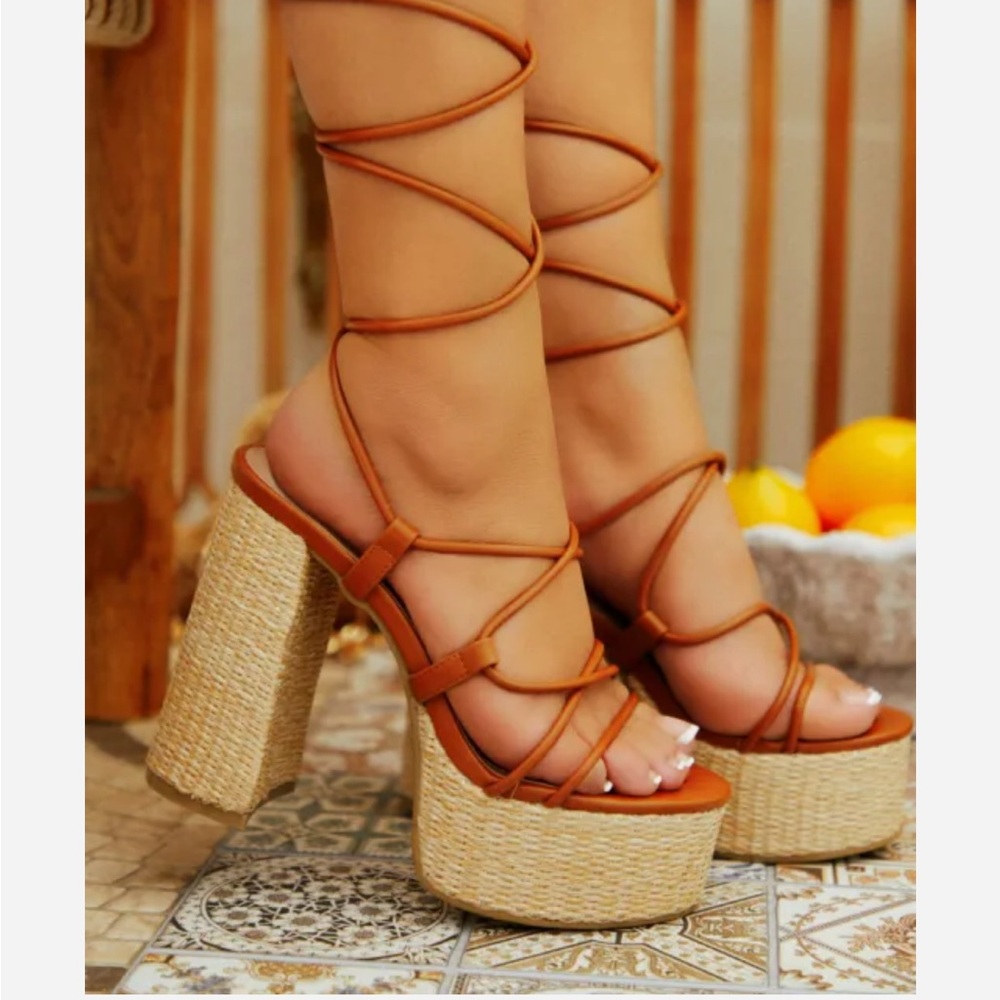 Miss Lola Chantal Lace Up Platform Block Heels